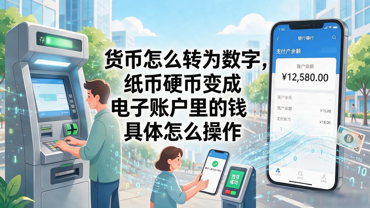 货币怎么转为数字，纸币硬币变成电子账户里的钱具体怎么操作