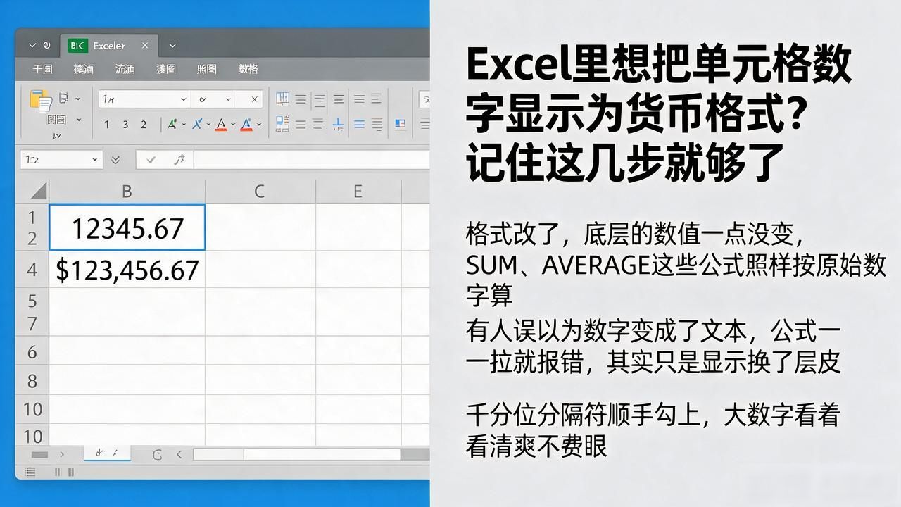 Excel里想把单元格数字显示为货币格式？记住这几步就够了